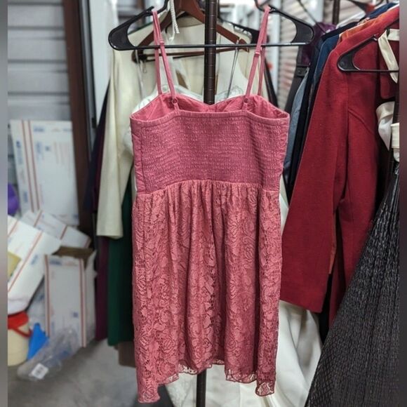 Pink Small Polka Dot Lace Mini Dress Coquette Balletcore Fairycore AE - Picture 5 of 8